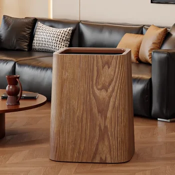 Vintage-Mülleimer mit Holzmaserung, Abfallbehälter für das Wohnzimmer, Doppelbehälter, versteckte