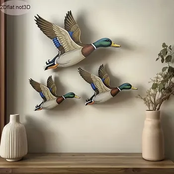Wanddekoration aus Holz mit Wildenten-Motiv, Fliegende Enten-Wandkunst für Rustikale Heimdekoration (3 Stück)