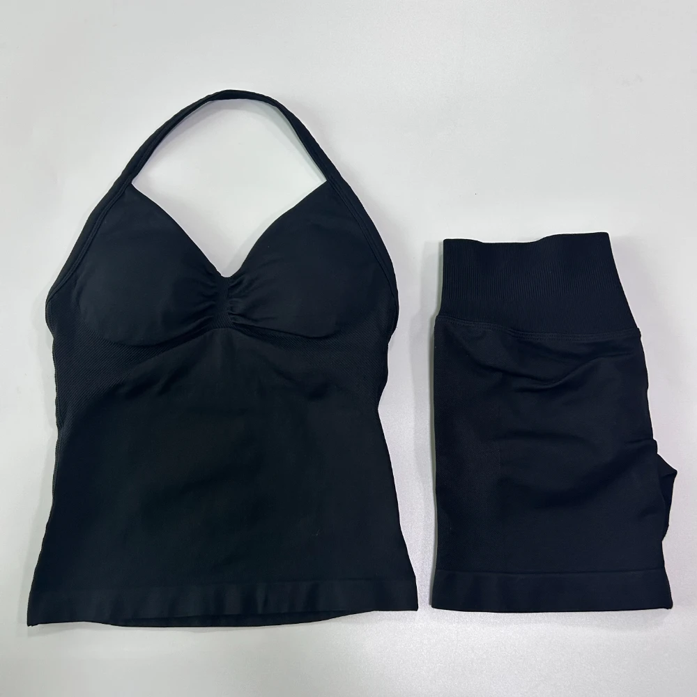 Kein Logo 2Pcs Gym Set Frauen Backless Tank Tops Hohe Taille – Bild 5
