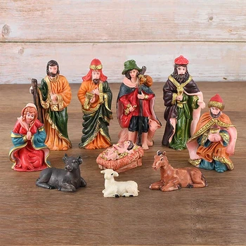 Krippe Christus Figuren Set Weihnachten Krippe Dekoration Ornament Geschenke Handwerk (10 Stück)