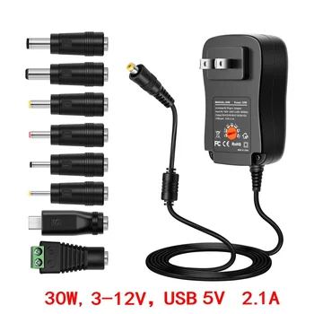 DC 3V 4,5V 5V 6V 7,5V 9V 12V 30W Adapter US EU UK AU Einstellbare Netzteile USB 2.1A Universal Ladegerät