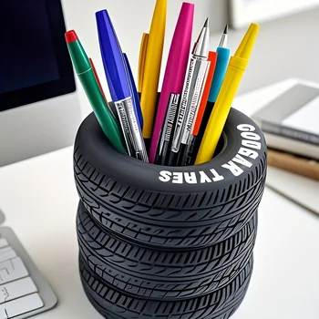 Lustiger, reifenförmiger Stifthalter - PVC-Schreibtisch-Organizer, ideal für Schul- und Bürobedarf, lackierte