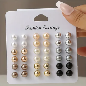18 Paar elegante mehrfarbige Imitationsperlen-Ohrstecker, koreanischer Charm-Kugel-Perlenohrring, Damen-Trend