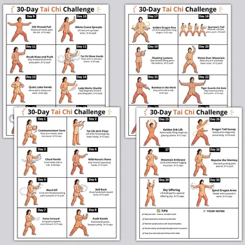 30-Tage-Tai-Chi-Challenge-Trainingsplan, Kampfsport-Übungsanleitung Wandkunst (4 Stück)