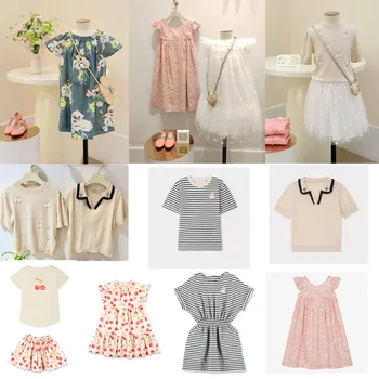 Kinderkleidung Modisches bedrucktes Mädchenkleid 26 Sommer Strick-T-Shirt und Röcke Prinzessin Tutu Kleid