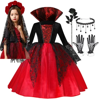 Halloween Mädchen Cosplay Vampir Kleid für Kinder Geisterbraut Vampir Kostüm Vampiran Karneval Party Outfits