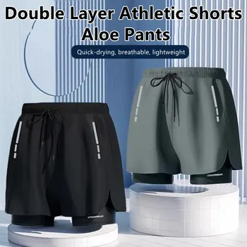 5/1Herren-Aloe-Hosen, sportliche Shorts, zweilagige Badehose: stilvoll, schnell trocknend und bequem