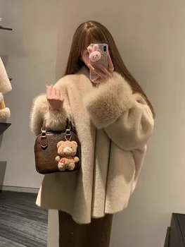 Faux Nerz Pelzmantel für Frauen Winter Dicke Lose Haarige Casual Jacke Y2K Mode Streetwear Langarm Warme Pelz