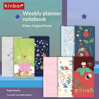 Kinbor undatiertes Wochenplaner-Notizbuch, 2 Seiten pro Woche, illustriertes Hardcover-Tagebuch