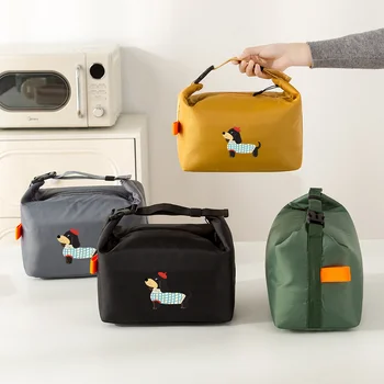 Niedliche Lunchtasche mit Hundemotiv - Design „Dackel mit Hut“, isolierte Lunchbox mit Schiebe-Reißverschluss