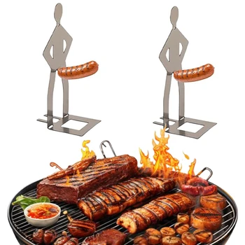 Edelstahl BBQ Wursthalter Neuartige Party-Camping-Geschenke Lustiger Wurstgrill Wiederverwendbarer Hot Dog
