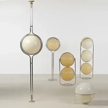 Garrault Delord Stehlampe Chrom Metall Weiß Acryl Kugel Stehleuchte Wohnzimmer Hotelzimmer Sofa Dekoration