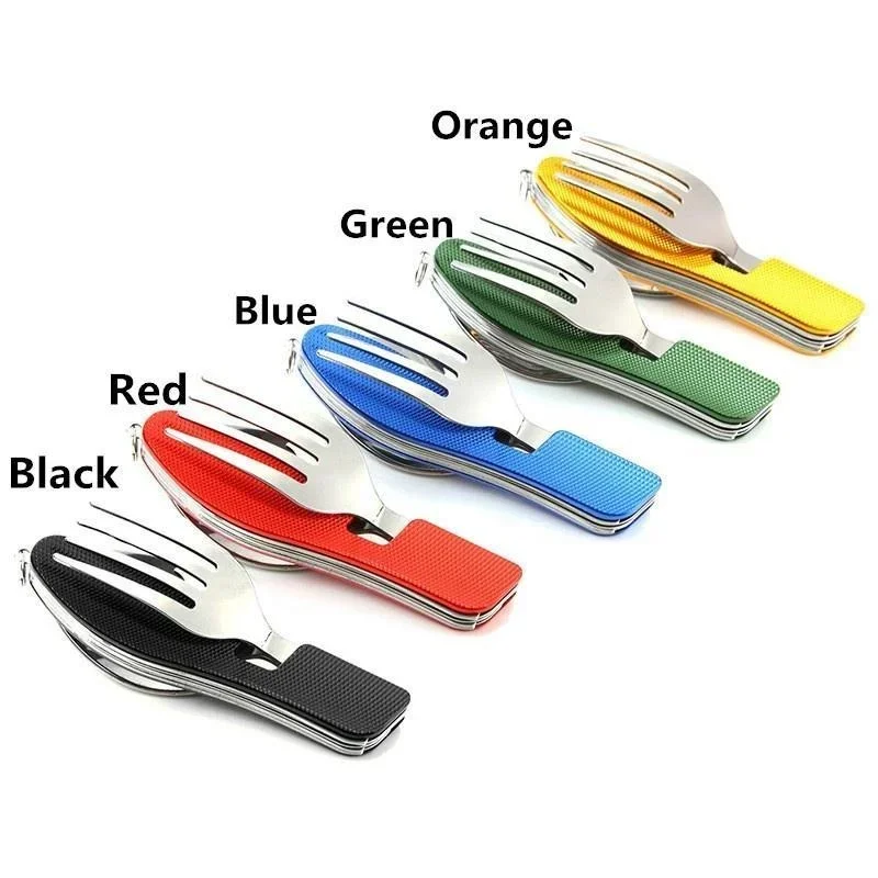 4 in 1 Camping Utensilien Besteck-Camping Edelstahl Falt – Bild 3