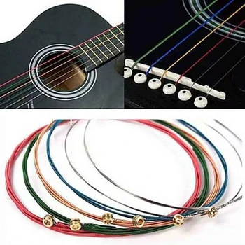 Miwayer 6er-Set Akustikgitarrensaiten, E-A-Regenbogenfarben, für Folk-Akustikgitarre, klassische Gitarre