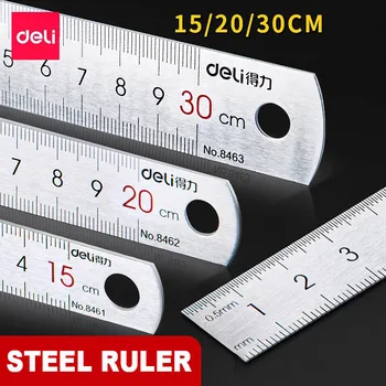 Deli Edelstahl-Lineal, 15/20/30 cm, gerades Metalllineal für Zuhause, Schule, Präzisionsmessung
