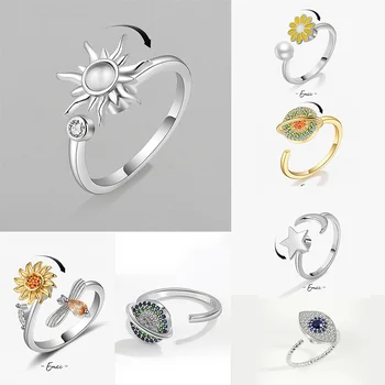 Anti Stress Angst Zappeln Ringe für Frauen Edelstahl Spinner Sonnenblume Sonne Stern Ring Trendy Schmuck