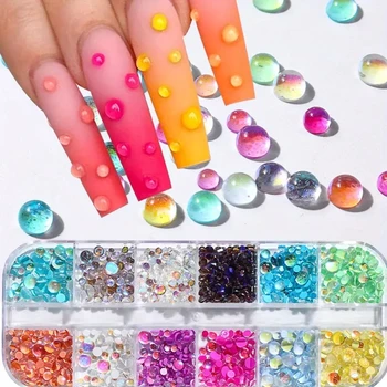 1 Box Regenbogen Meerjungfrau Tränen Nail Art Charms Macaron Blase Perlen Nail Art für Sommer Aurora