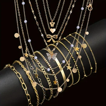 Mode Minimalistischen Schmuck-Set Für Frauen Vintage Twist Schlange Knochen Herz Schmetterling (17 Stück)