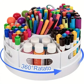 360 ° Rotierender Schreibtisch-Organizer mit 7 herausnehmbaren Behältern, Multi-Stifthalter, Büros, Zubehör