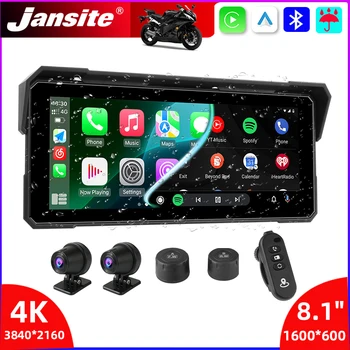 Jansite Tragbarer 8,1 Zoll IP67 Wasserdichter Motorrad 4K DVR GPS-Navigation Drahtloses Carplay Android Auto