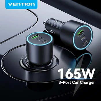 Vention 165 W USB C Autoladegerät 3 Ports PD QC 4.0 45 W für Samsung S25 iPhone 17 16 MacBook 100 W