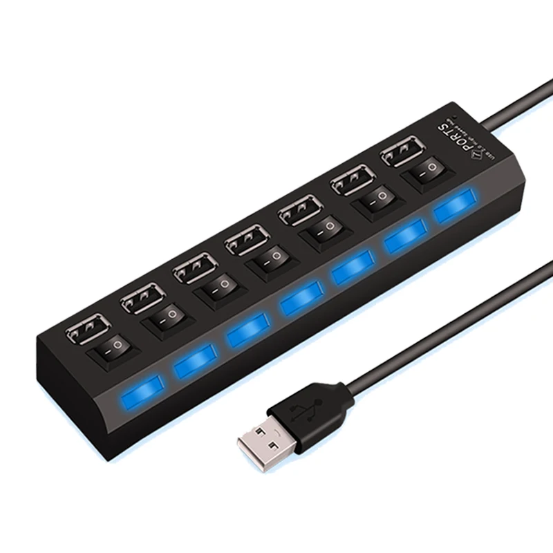 USB 2.0 Hub mit 4 oder 7 Ports und Einzelschaltern