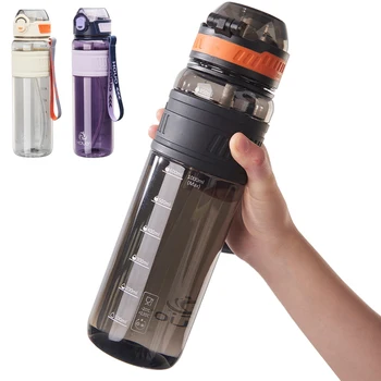 Wasserflasche für Reisen, 1 l, für Sport, Kunststoff-Wasserbecher für Mädchen, Jungen, Schule, tragbar, 1