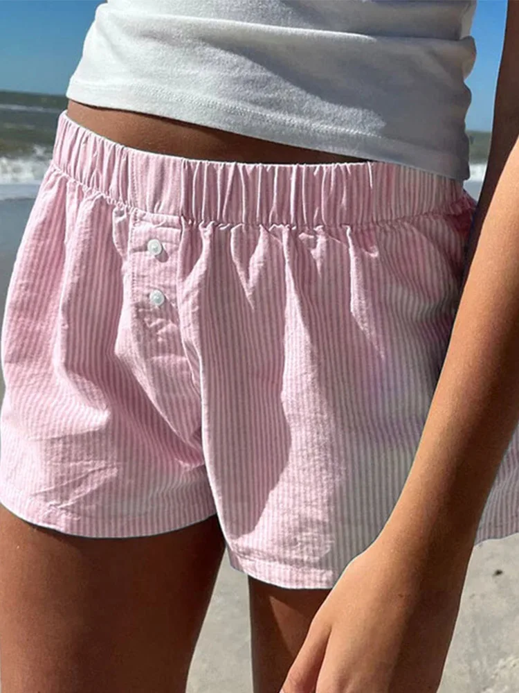 Gestreifte Print Casual Shorts für Frauen elastische Taille – Bild 4