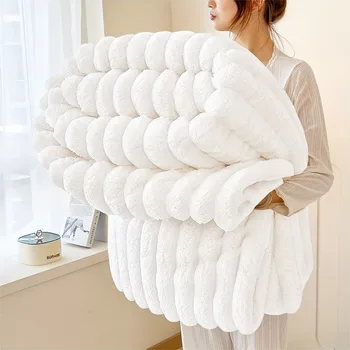 Gestreifte Flanell-Fleece-Decke, ultraweiche, leichte weiße Decke, Überwurf/Twin/Qveen/King-Größen