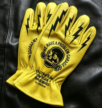 Vintage Motorradhandschuhe aus Leder mit Totenkopf-Print, vielseitig einsetzbar für Gartenarbeit, Camping