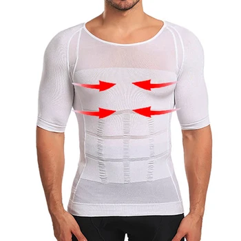 Männer Body Shaper Fitness Elastische Bauch Eng Anliegende Kurzarm Shirt Tank Tops Form Unterwäsche Abnehmen