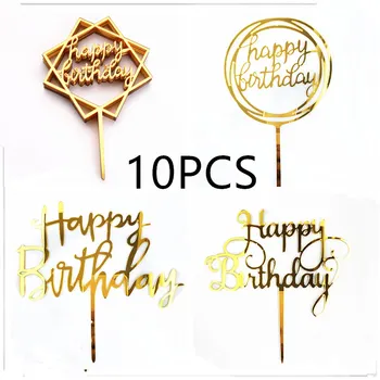 Roségold Happy Birthday Kuchendeckel Silber Schwarz Schlichtes Design Acryl Kuchendeckel Babyparty (10 Stück)