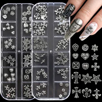 1 Box Retro Metall Kleine Kreuz-Nagelkunst-Anhänger Y2K Gothic Punk Stil Nageldekoration DIY (60 Stück)