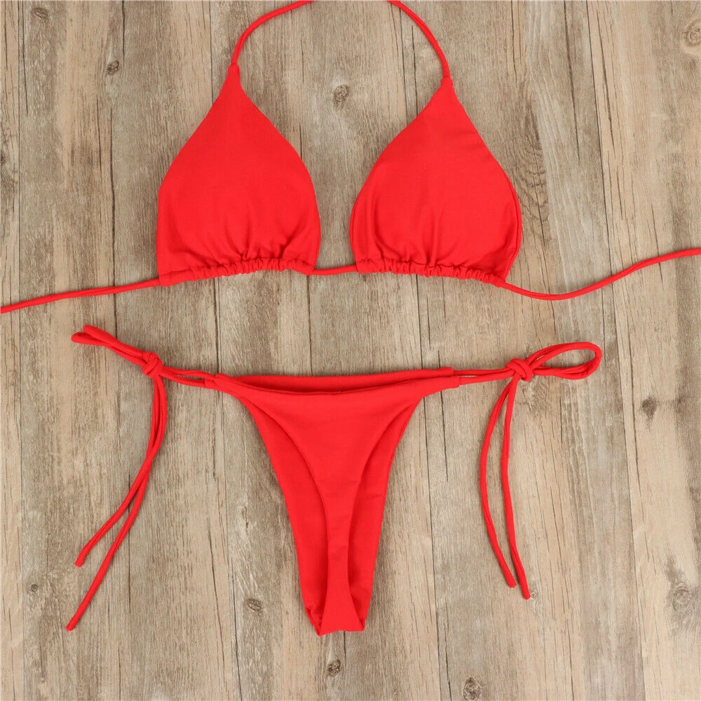 Frauen Krawatte Sexy Tanga Bikini Set Seite Badeanzug Bandage