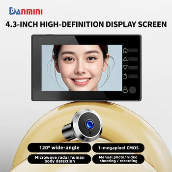 Danmini Visuelle Türklingel, Guckloch, 4,3-Zoll-LCD-HD-Display, digitaler Türspion, 1 Millionen Pixel 120 °