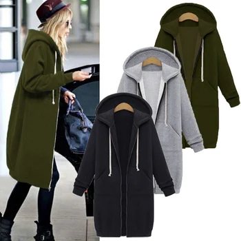 2024 Damen Herbst Winter ThickenHoodies Parkas Lose Kapuzenjacken Reißverschlusstasche Maxi Größe Sweatshirt