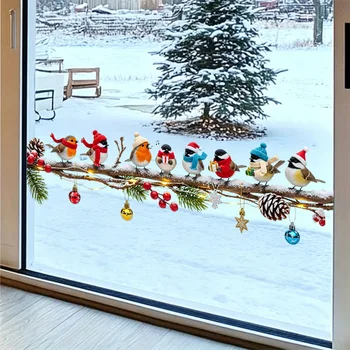 Weihnachts-Fensteraufkleber, Vögel auf Baumzweigen als Weihnachtsdekoration