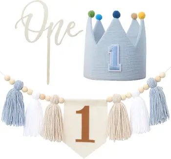 Baby-Party-Dekorationen zum ersten Geburtstag, blauer Hochstuhl, Banner-Hintergründe, 1. Geburtstag
