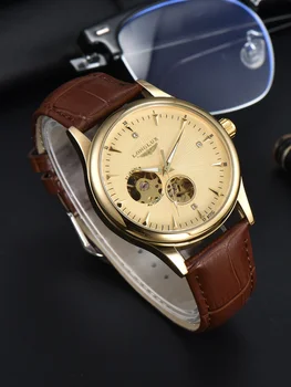 LONGLUX Automatikuhr Eleganter Stil Mechanische Armbanduhren Skelett Römische Ziffern Wasserdichte Herrenuhr