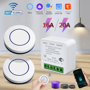 16A RF 433Mhz Drahtlose Tuya WiFi Smart Switch Relais Empfänger Mini Runde Panel Schalter Alexa Google Home