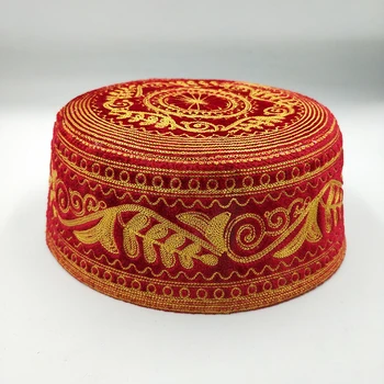 Muslimische Gebetshüte, rote Baumwollstickerei, Kufi-Kappe, Turban, indischer Stil für Männer, Saudi-Arabien