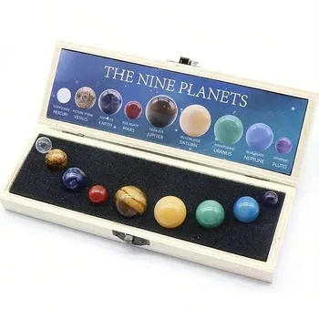 Sonnensystem Naturkristall-Edelstein-Set 9 Planeten Kugelstein Galaxie-Modell Ornamente Geschenk Heim