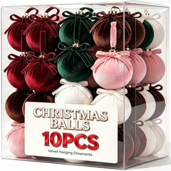 Weihnachtskugel-Set aus Samt mit Schleifen, 8 cm, Christbaumschmuck, Kugeln, Anhänger, DIY-Bastelbedarf