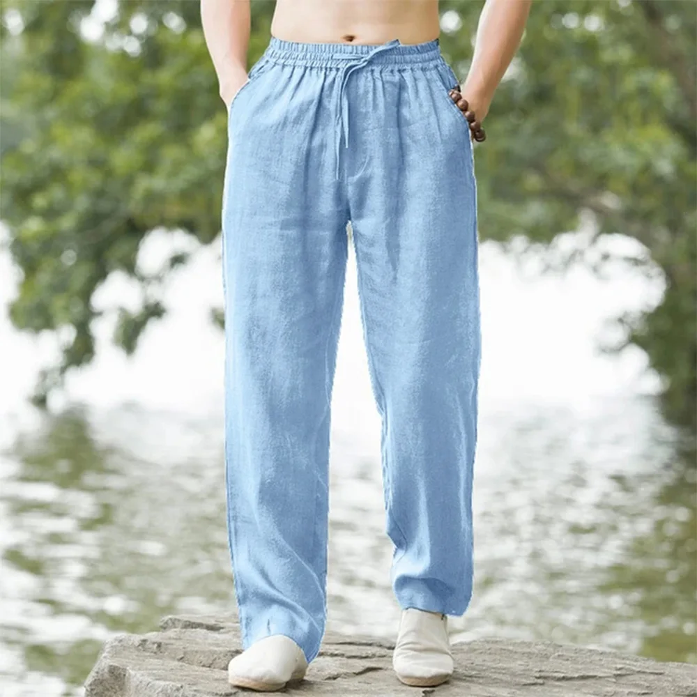 Männer Strand Hosen Jogger Streetwear Baumwolle Leinen – Bild 4