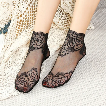 Mode Vintage Baumwolle Frauen Spitze Socke Transparent Sommer Floral Dame Mädchen Dünne Kurze Socken