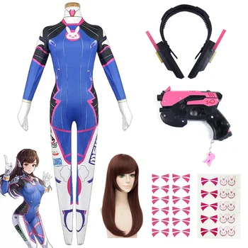 Spiel Overwatch Dva Cosplay Kostüme Strumpfhosen Overall Perücke Kopfhörer Gun Cosplay Requisiten Tattoo