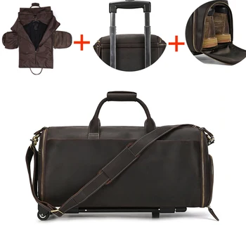 Luufan verrückte Pferd Leder Trolley Tasche mit Rädern Mann Geschäfts reisetasche Schuh tasche Kleidung
