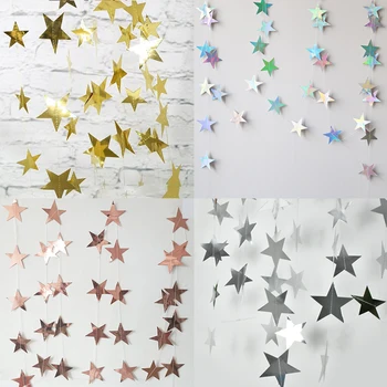 4M helle Gold Silber Papier Girlande Stern String Banner Hochzeit Banner für Party Home Wandbehang Dekoration