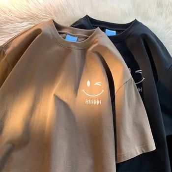 Männer Frauen Lächelndes Gesicht Lustige Mode Paar Kurzarm T-shirt American Basic Einfache Übergroße Lose