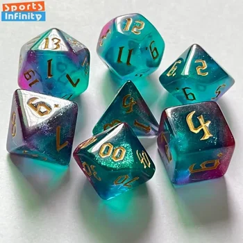 Doppel-Farben-Würfel-Set mit polyedrischer Goldschrift und digitaler Würfel für TRPG RPG D20 D12 D10 (7 Stück)